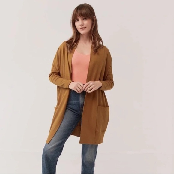 PACT Brooklyn Airplane Cardigan in Chai Heather Organic Cotton Size M/L - Picture 1 of 14
